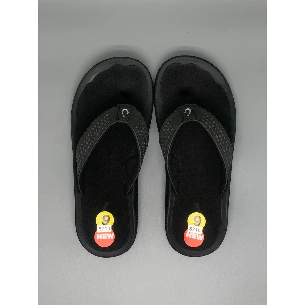OluKai Ulele Black Sandals Flip Flops 10435-4040 Men's Sz 9 NEW!